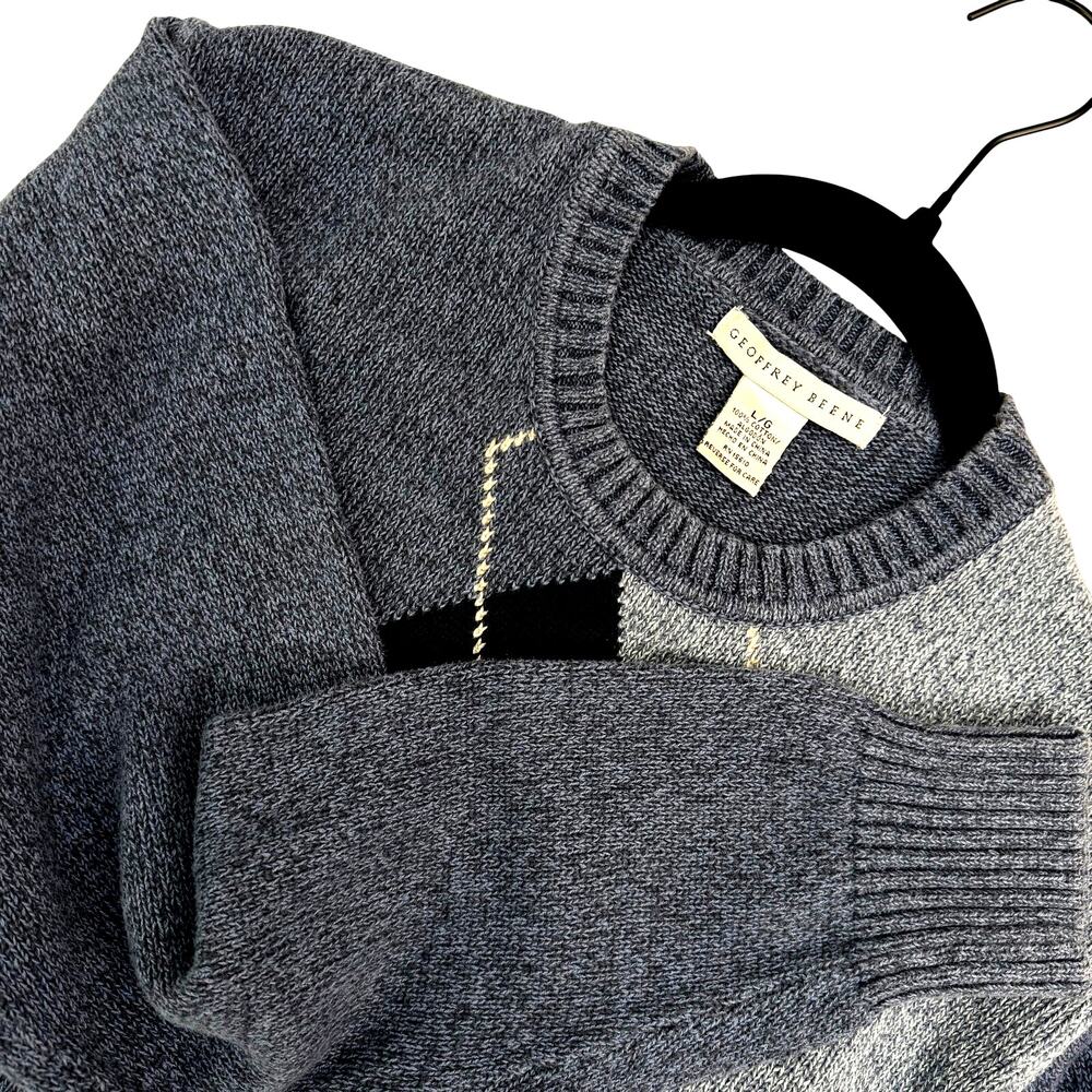 Geoffrey Beene Blue Argyle Ivy League Preppy Diamond-Cross Cotton Sweater L - Picture 6 of 6